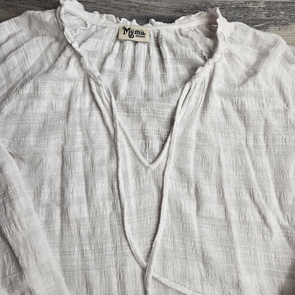 Show Me Your MuMu White Slub Cotton Blouse V-neck Medium - Picture 3 of 11